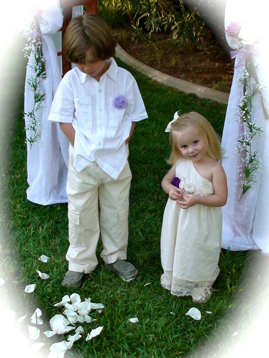 Girls ShaBby Chic Lace N Pearls Ivory Classic One Shoulder Flower Girls Dress / Weddings / Portraits / Birthdays and more