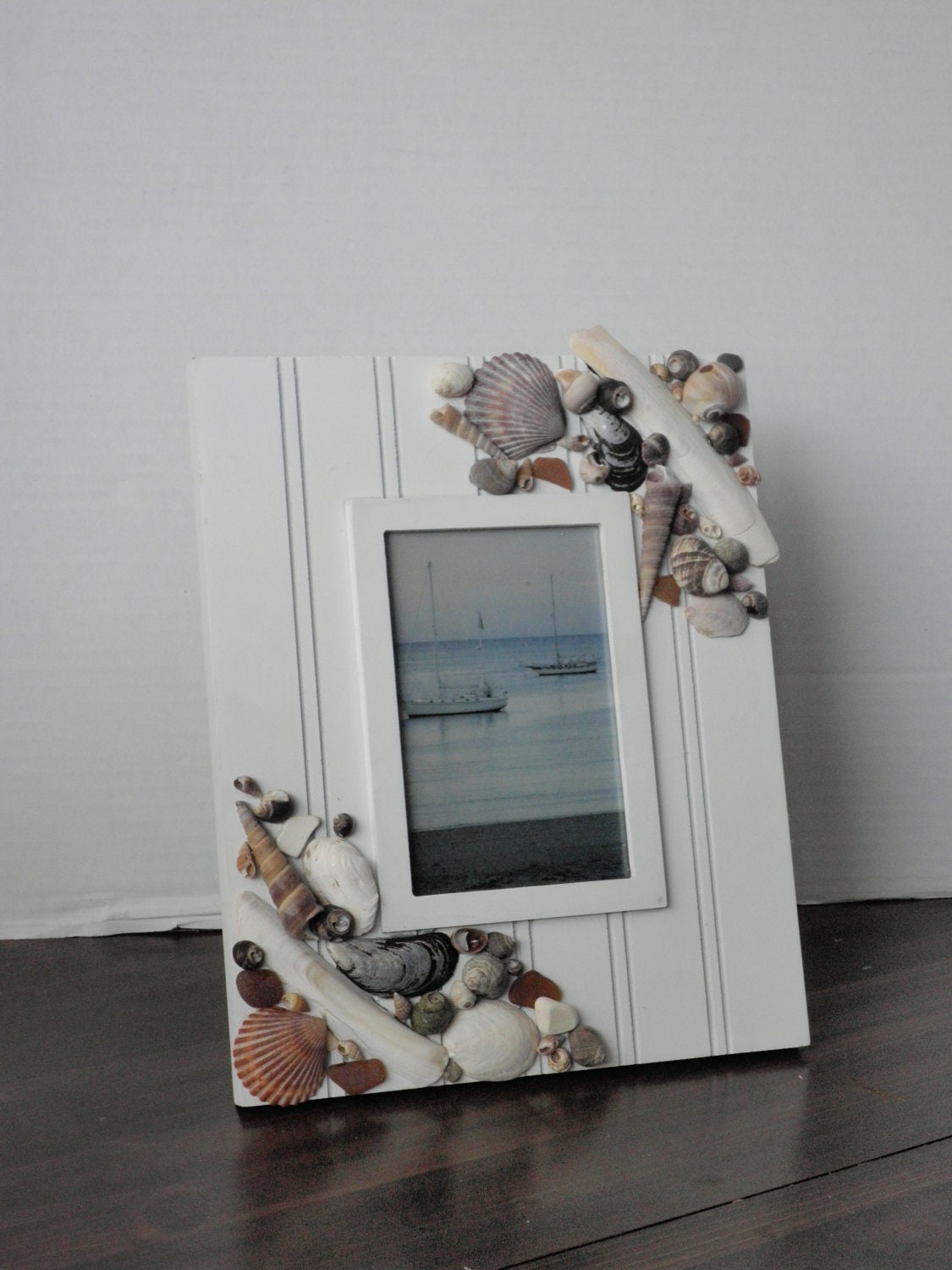 Beach Decor Photo Frame With Seashells and Sea Glass