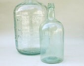 Vintage Aqua Glass Bottle / 1 Gallon Blue Green Bottle