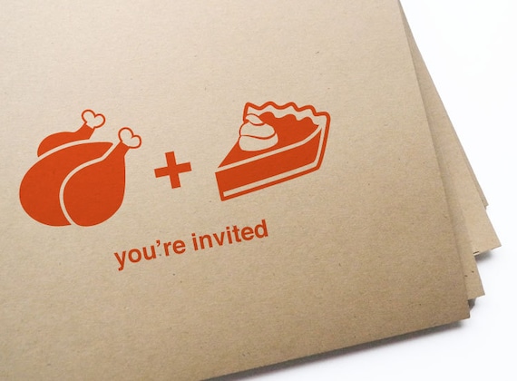 12 turkey & pie invites for Thanksgiving // free personalization and custom colors
