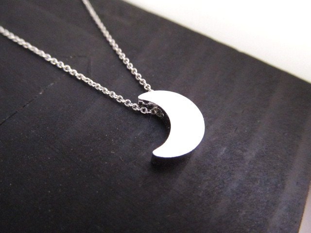 Moon Necklace, Silver Small Charm, Choker, Crescent Moon, Halloween Jewelry