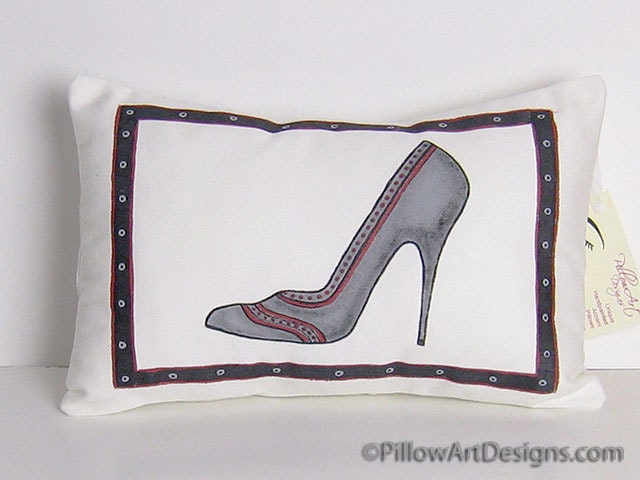 Shoe Diva Decor Pillow White Grey Hand Painted