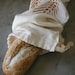 Organic Linen Drawstring Baguette Bread Bag- Hand Screen Printed with Wheat Design