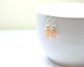 Peach Chalcedony Dangle Earrings on Sterling Silver, Wire Wrapped Gemstone Briolette Earrings, Smooth Organic Stones