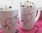 Personalized Mugs, Sweethearts, Personalized Gift, Wedding, Bride and Groom, Anniversary Gift, or Couples Gift, Heart Mugs (set of 2)