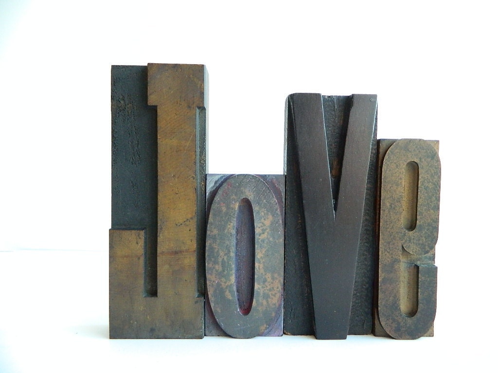 Vintage Letterpress Type Big LOVE LOVE Printers Blocks - MonkiVintage