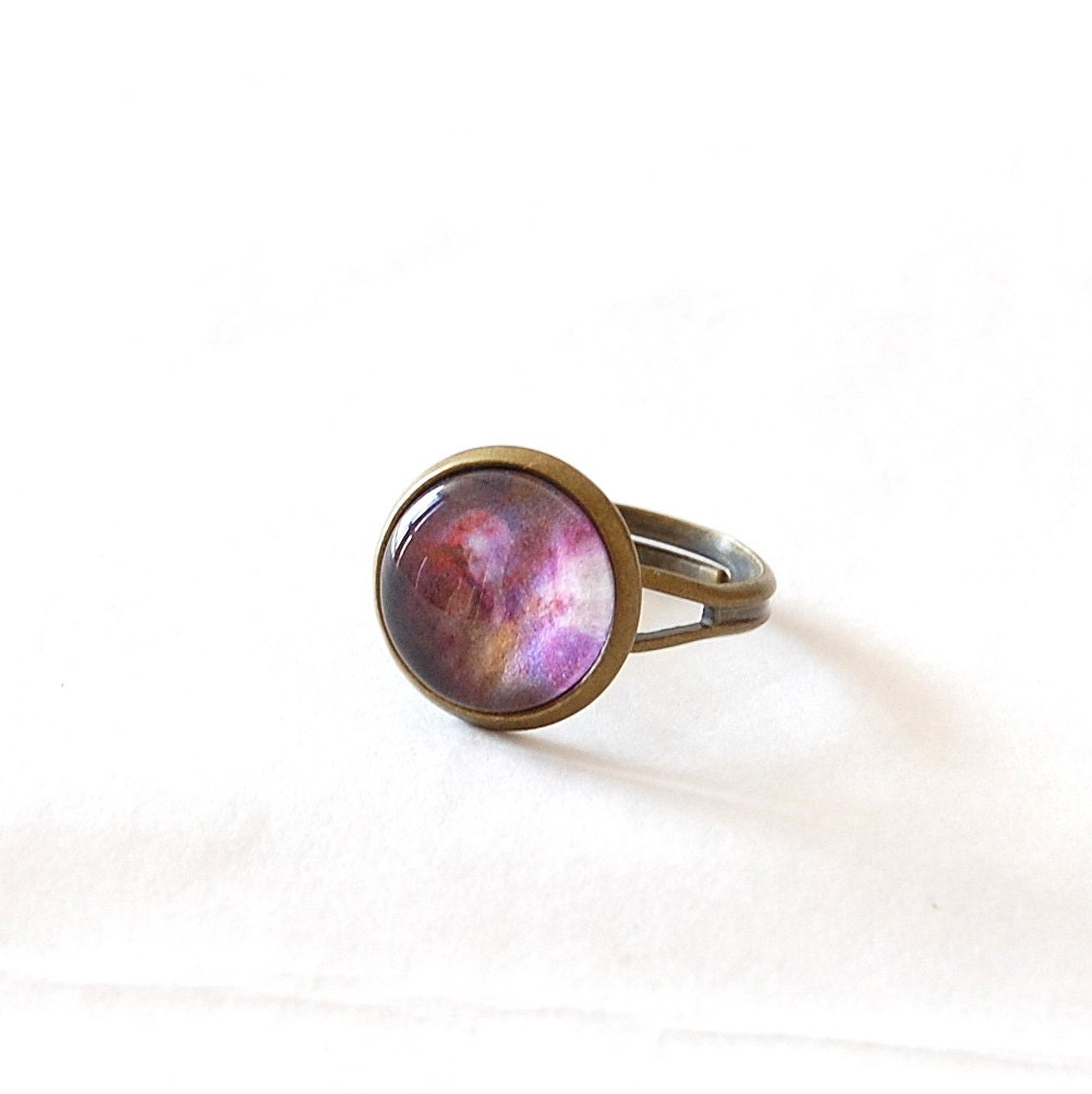 Galaxy Ring with Orion Nebula. Adjustable Glass Dome Ring.