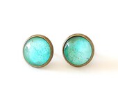 Emerald Post Earrings. Mint Green Glass Dome Earrings.