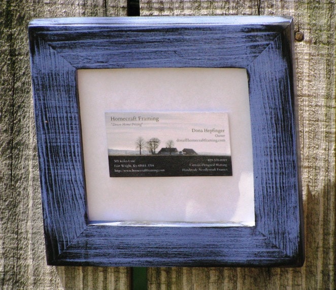 5X5 Picture Frame Distressed Periwinkle Blue Black Country Primitive Wooden