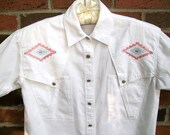 Vintage Western Shirt Aztec Print Blouse Womens Size Small