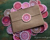 50 Eco-Friendly Stickers: Mandala Stickers, pink mandala, pink stickers, red stickers, mandala Envelope Seals 1.5" circles, 1 1/2 inch