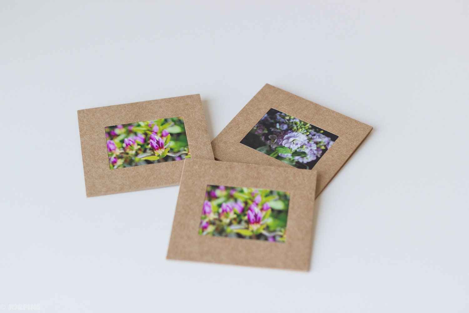 Purple flowers mini photo cards - Set of three