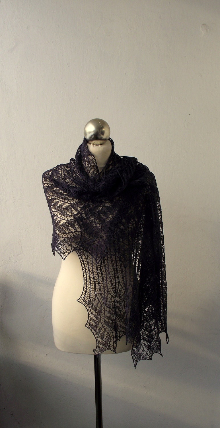 Anthracite hand knitted luxurious silk lace stole