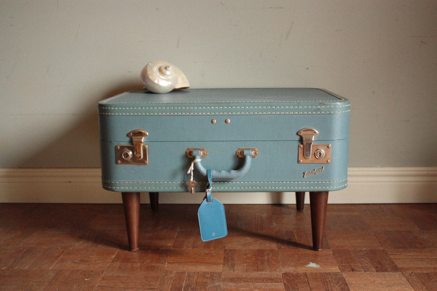 Lucky Luggage Blue Table - Low-rider Side Table - Recycled&Upcycled
