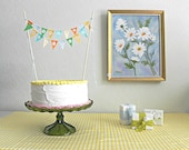 Happy Birthday Orange Yellow Blue Green Fabric Cake Bunting Banner Decoration
