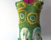 Nuno felted   top Green yellow vest tunic tank tshirt  clothing  seamless hand dyed