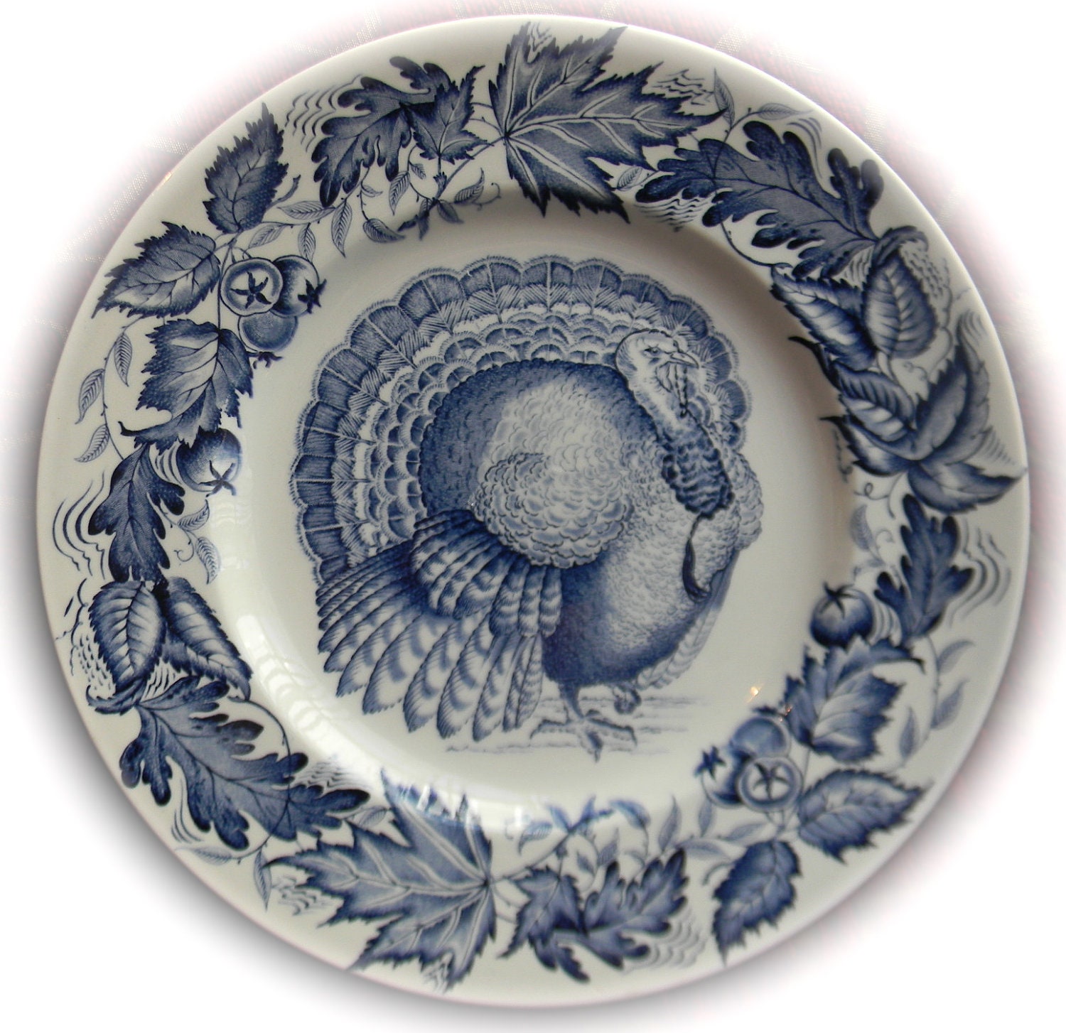 Thanksgiving Turkey Blue Transferware Plate Tonquin Clarice Cliff  Autumn Foliage Royal Staffordshire