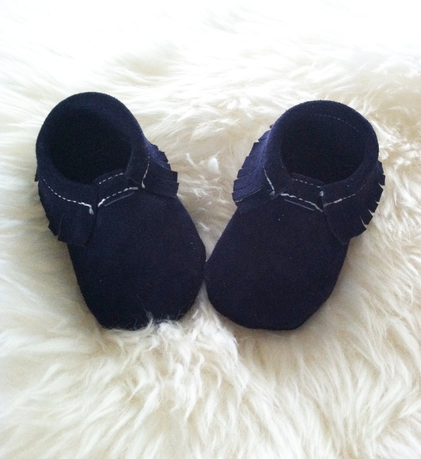 Navy Suede Leather Moccasins for babies and toddlers