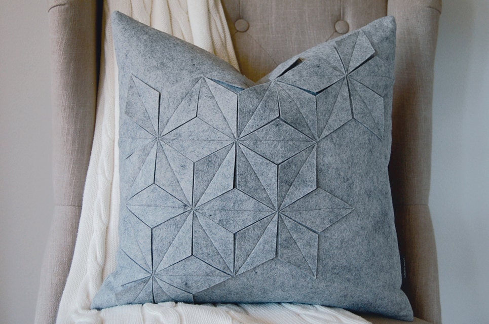 Geometric Gray Wool Felt 18"x18" Pillow