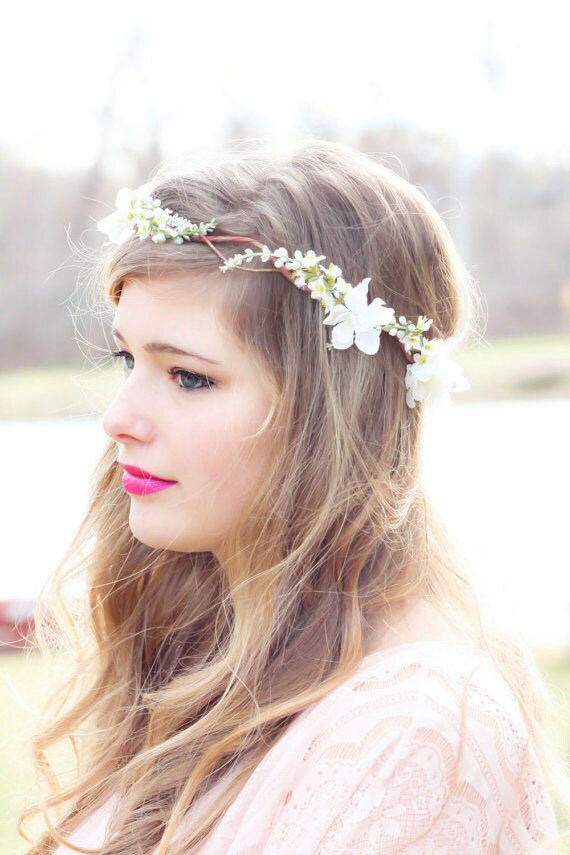 ivory cherry blossom hair crown, Bridal Flower Crown, wedding headpiece, head wreath in ivory, hair accessories, bridal, flower girl