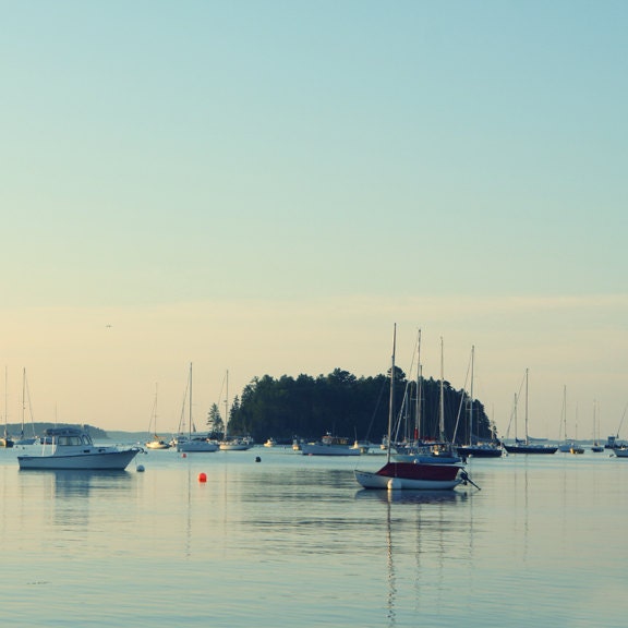 Photography Landscape Blue Ocean Nautical Blue Boat New England Harbor 10x10