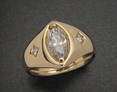 14K Gold Wedding Ring with Marquise Diamond