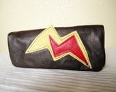Red and Yellow Lightening Bolt Leather Clutch