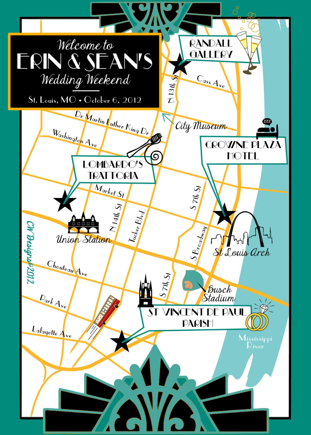 As Seen on Style Me Pretty - Custom Wedding Map St Louis, MO