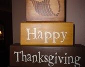 THANKSGIVING, Hand Painted Primitive Wood Blocks, Sign, Decoration, Ornaments, Centerpiece, Home Decor, Housewares,