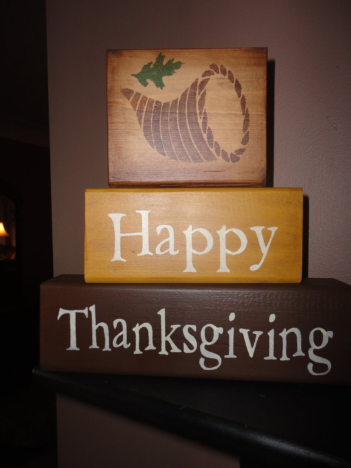 THANKSGIVING, Hand Painted Primitive Wood Blocks, Sign, Decoration, Ornaments, Centerpiece, Home Decor, Housewares,