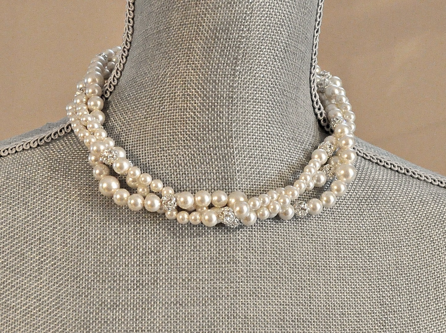 Statement Bridal Necklace, Pearl Wedding Necklace, Chunky Pearl Necklace, Rhinestone Necklace, Wedding Jewellery