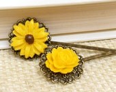 Yellow Flower Hair Pin Set, floral hair pins, sunflower hair pins - merryalchemy
