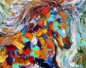 Original Horse pony abstract painting palette knife oil impasto fine art impressionism by Karen Tarlton