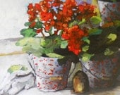 geraniums and rabbit by the window print of original painting by angela moulton prattcreekart 8 x 8 inches flowers
