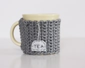 Cozy Tea Mug Cup Cozy in Gray with Felt Tea Bag