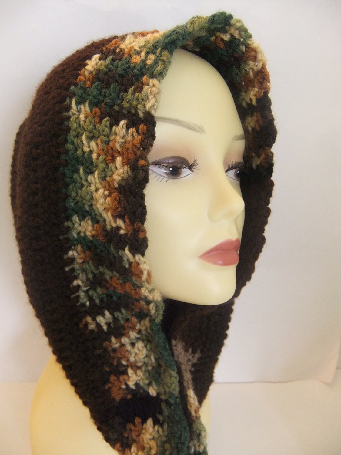 Chocolate Brown, Multi Color, Handmade Crochet Cowl, Scarf, Neck Warmer, Accessory, Fashionable, Gift, Warm, Women, Youth, Autumn, Fall
