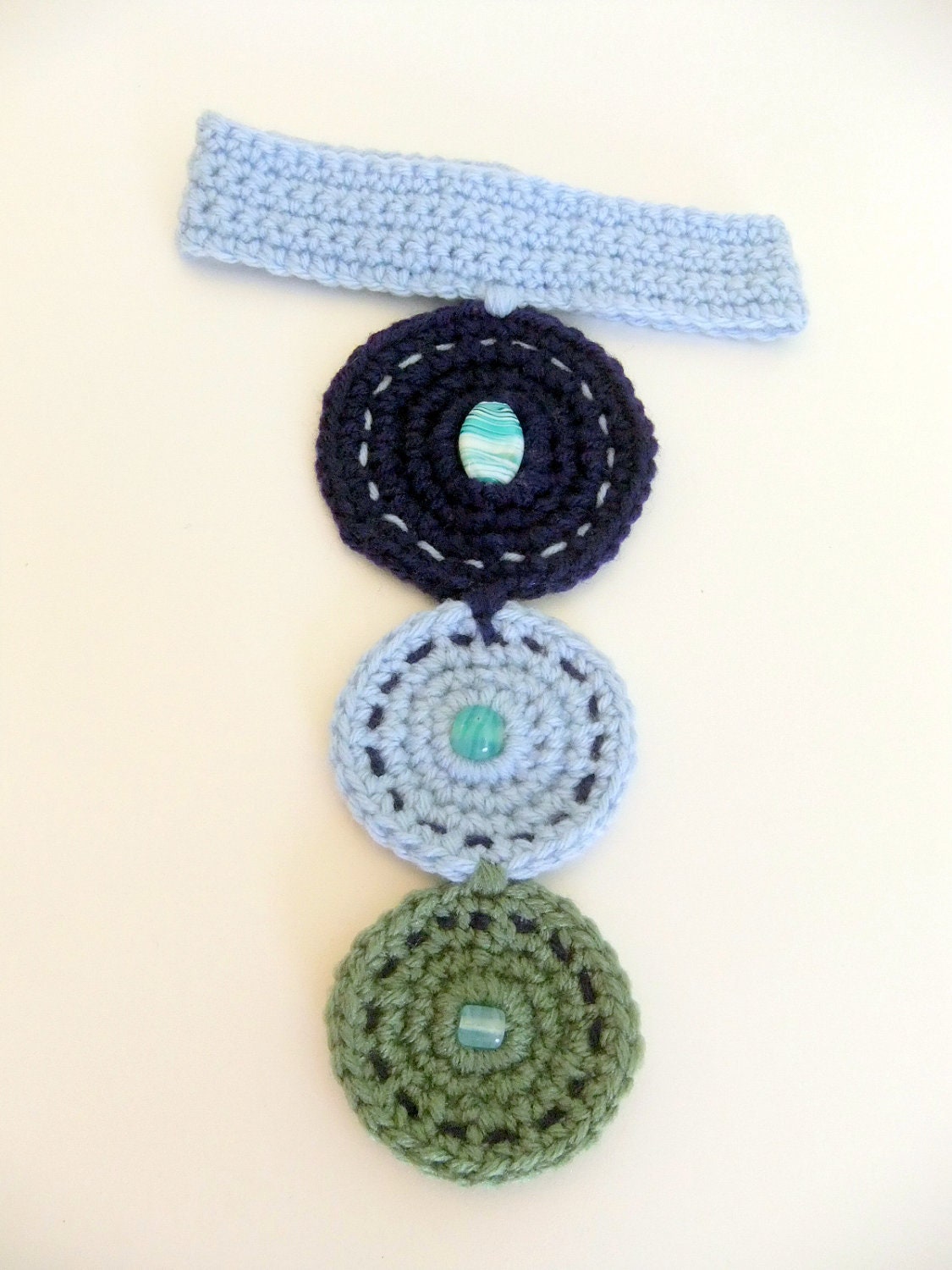 Blue and Green Medallion Crochet Necklace, Choker, Handmade, Women, Versatile, Accessory
