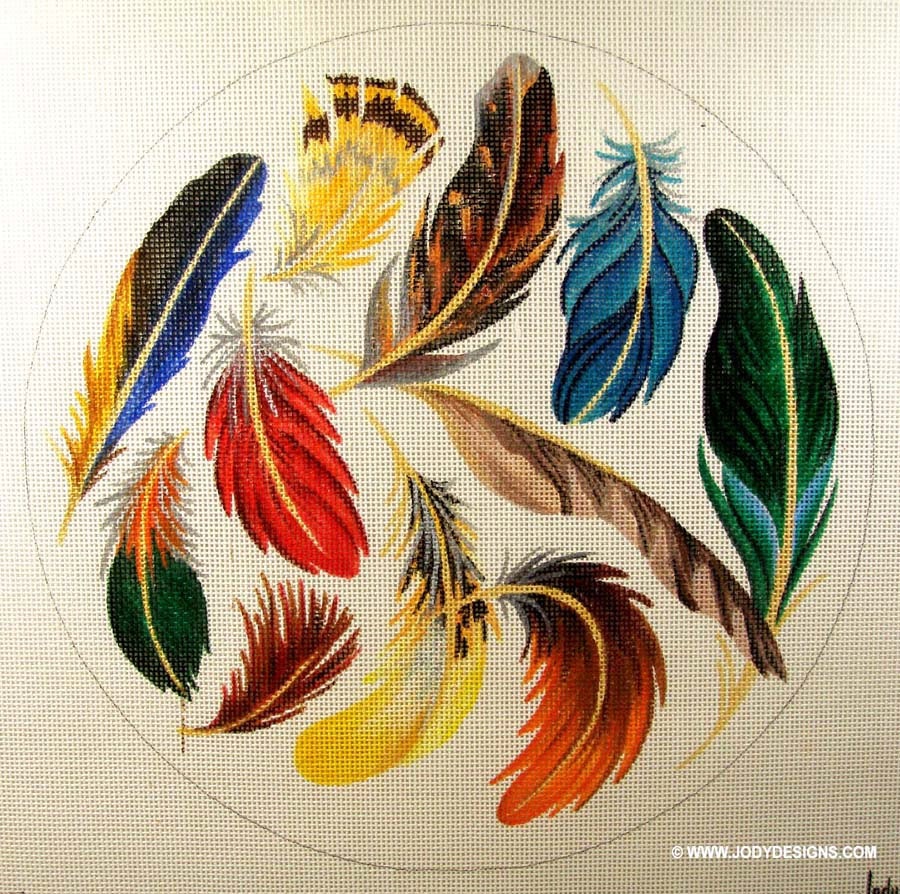 Feathers Needlepoint 12 inch Round - Jody Designs