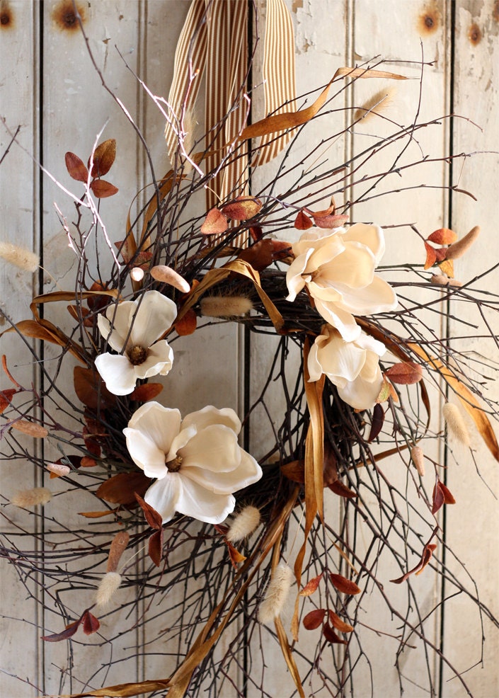 Wreaths - Autumn Wreath - Autumn Decor - Fall Wreath - Magnolias - Twig Wreath - Elegant Decor