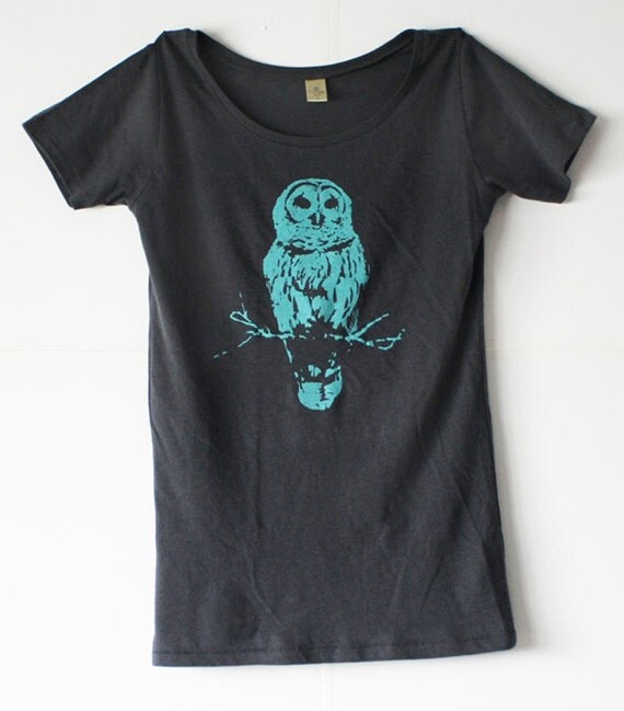 Owl T-shirt - Alternative Apparel - Teal Owl - Organic Cotton - Women - Small, Medium, Large, XL - hedwig - clothing