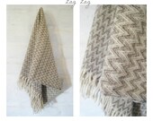 ZAG ZAG 100% Pure Virgin Wool Minimal Mexican Blanket/Throw/Sarape/Poncho