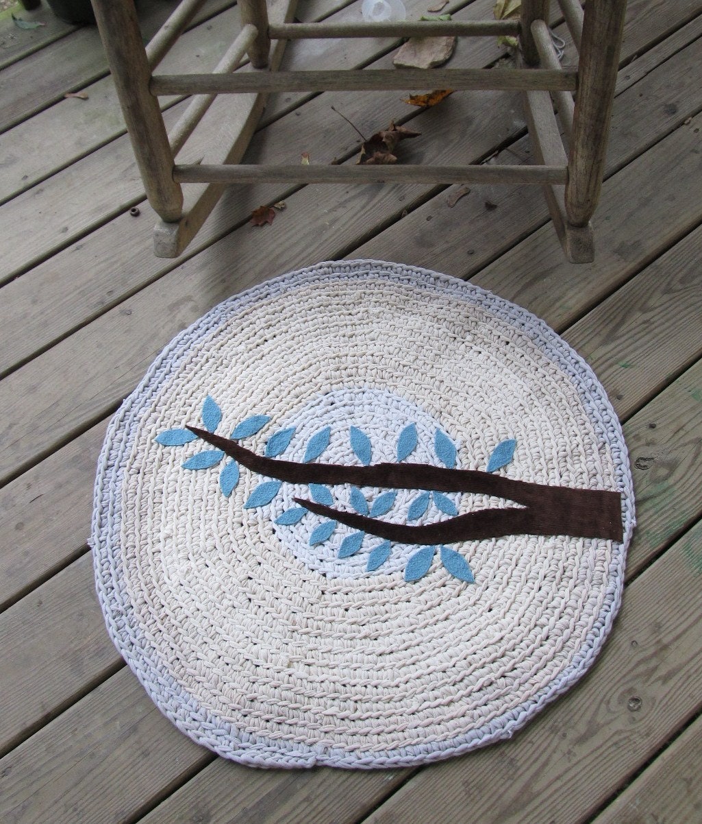 OOAK Upcycled T Shirt Rug With Tree Branch. Nursery Rug. Bath Mat. Made To Order