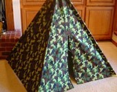 Child's Play Teepee - Wooden poles - Green and Brown Camouflage (Free Shipping)