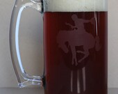 Rodeo Cowboy on Bronco - Etched Glass Beer Mug