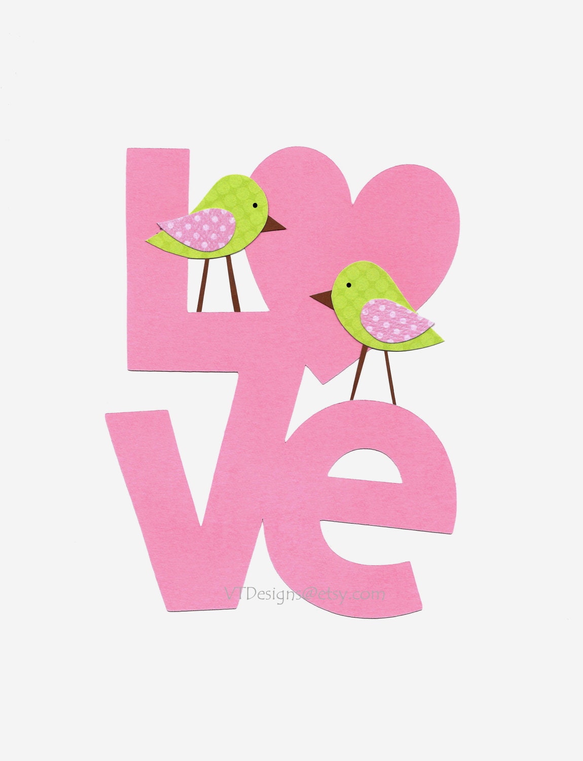 Nursery Art, Baby Girl Room Art, Kids Wall Art, Kids Room Decor, Birds, Pink, Green, Love Birds, 8x10 Print