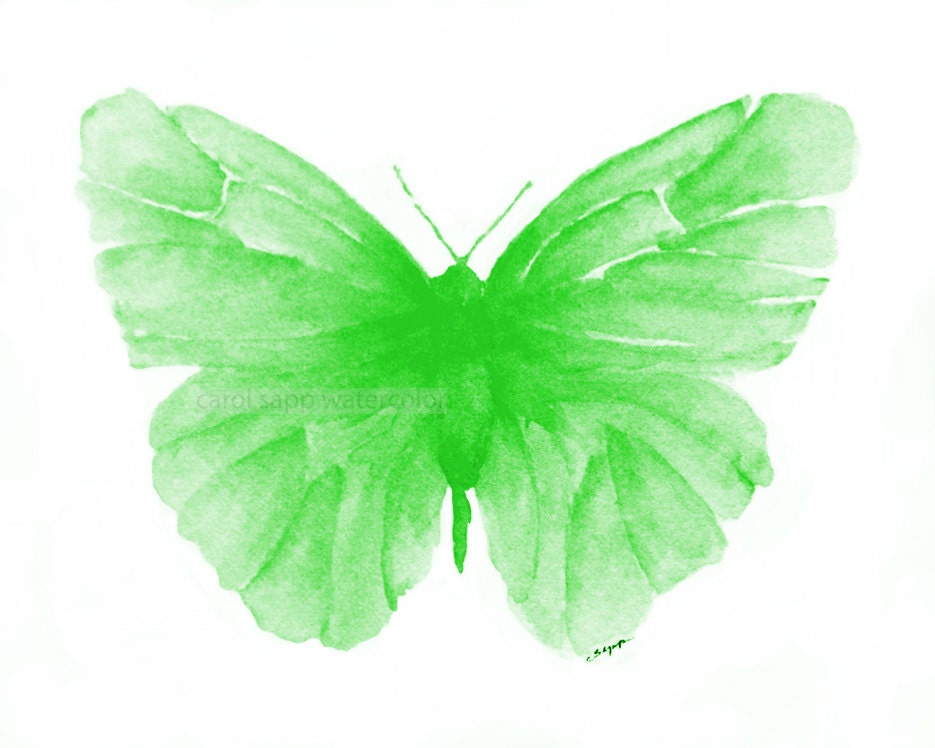 green butterfly watercolor archival print 8" x 10"