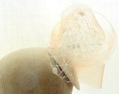 Evelyn Couture Millinery Bridal Headpiece in Ivory Dotted Russian Veiling, Almond and Champagne Horsehair - PompAndPlumage