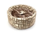 Beautiful Basics Bucket Luxury Cat Bed by Barb Joyce (Champagne Mod Squares) INCLUDES FREE TOY