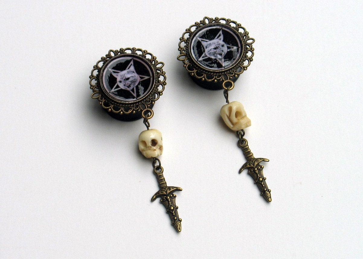 Cat Pentagram Plugs - Catagram  6g 4g 2g 0g 00g 7/16" 1/2" 9/16" 5/8" 3/4" 7/8" 1"