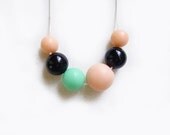 Mint Peach Black Bubble Necklace - Handmade Polymer Clay Geomteric Necklace